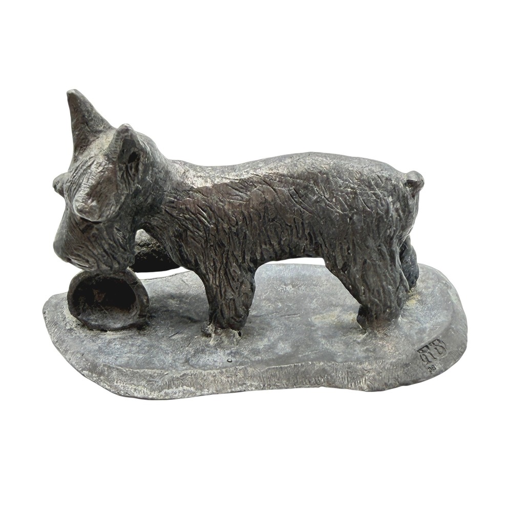 Vintage Pewter Scottish Terrier Dog Figurine with Bowl Miniature 1998 RB Signed